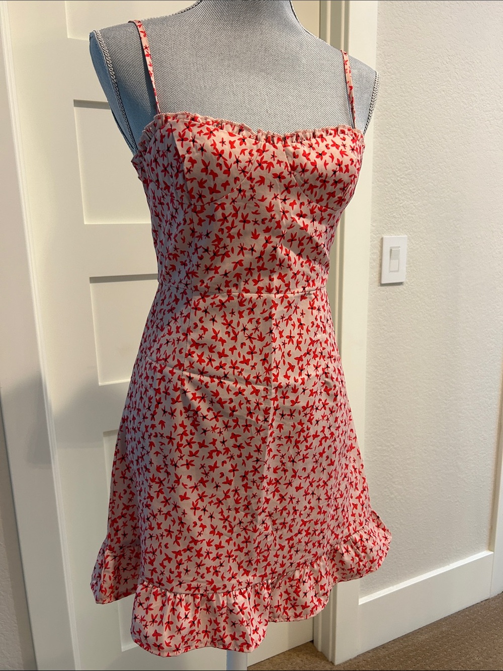 Princess Polly Red & Cream Floral Slip Dress - Women's Spaghetti Strap Sundress